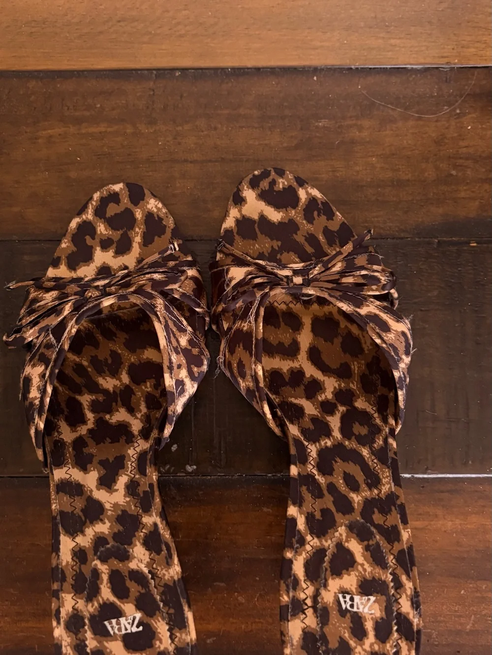 ZARA Leopard-Print Knotted Slide Sandals - Brown/Black